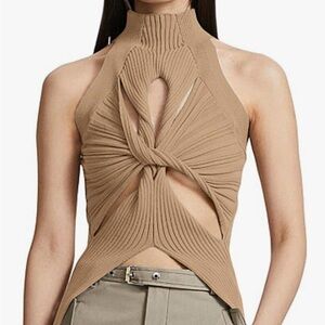Twist Front Mock Neck Ribbed Top